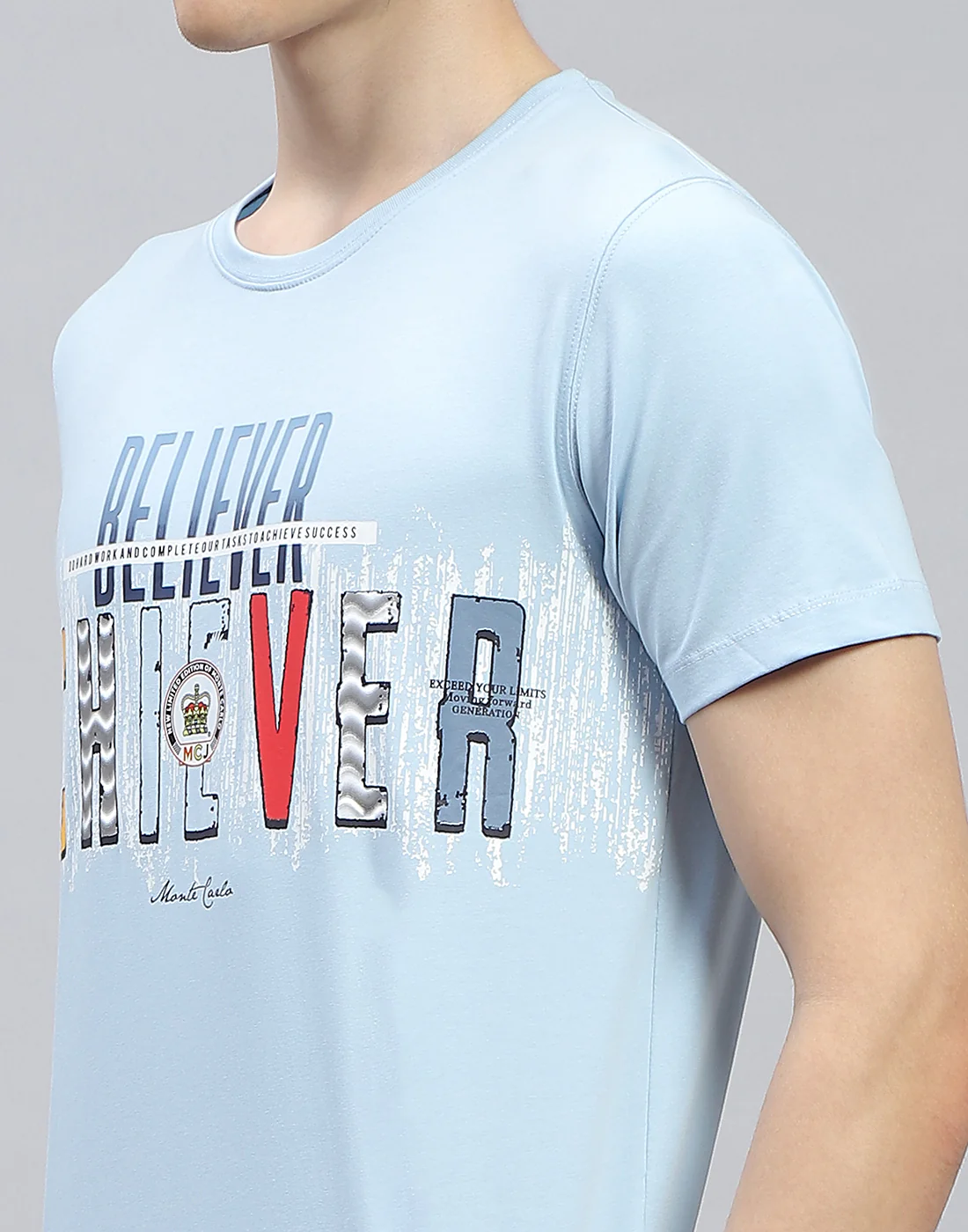 Men Blue Printed Round Neck Half Sleeve T-Shirt - Image 7