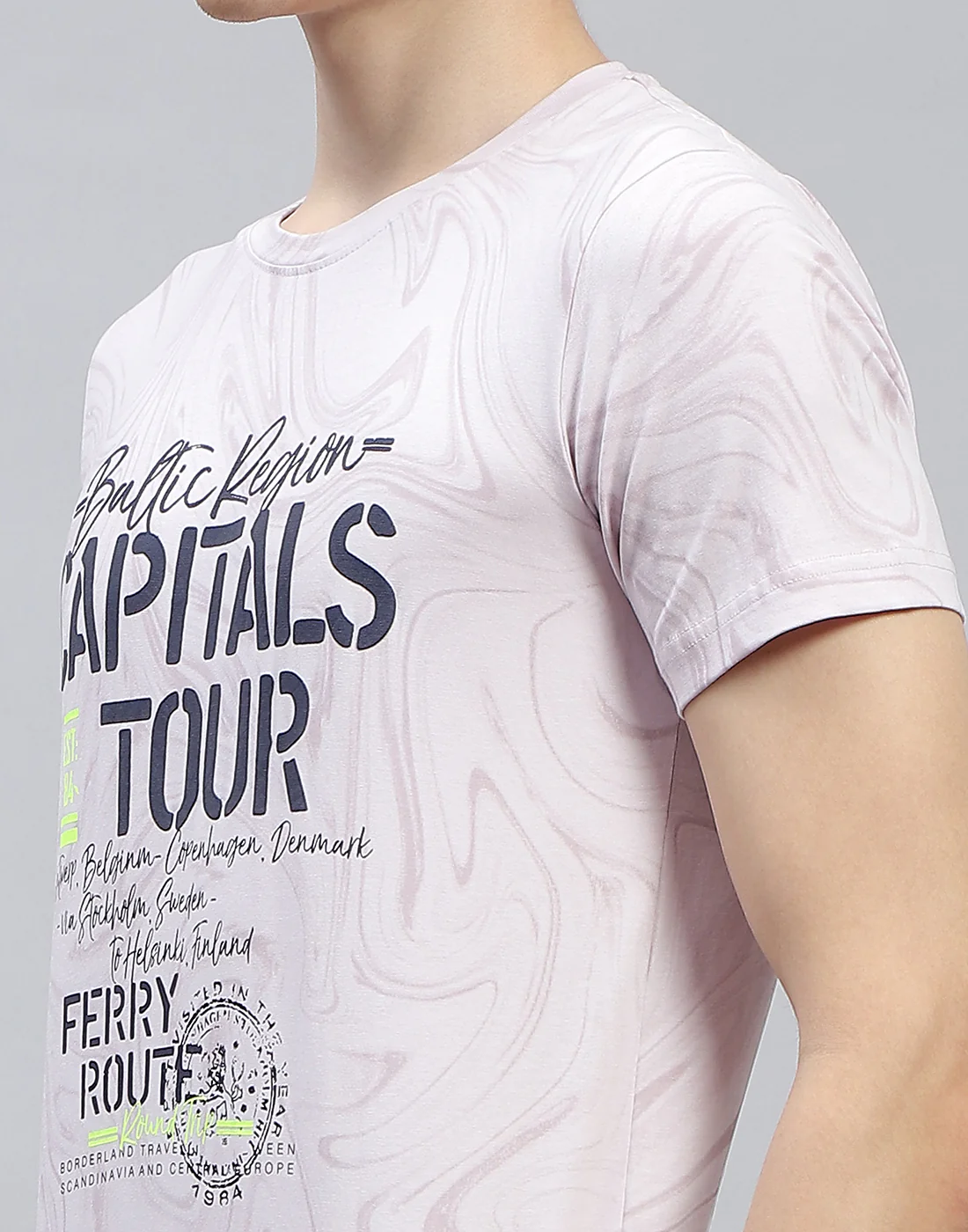 Men Blue Printed Round Neck Half Sleeve T-Shirt - Image 6