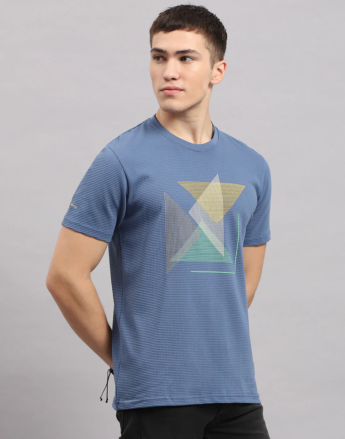 Men Blue Printed Round Neck Half Sleeve T-Shirt - Image 4