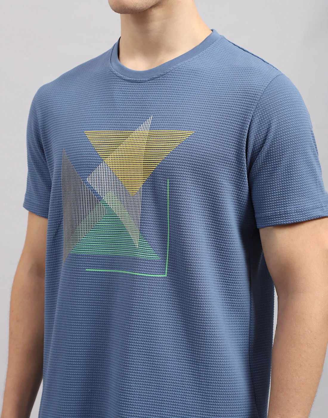Men Blue Printed Round Neck Half Sleeve T-Shirt - Image 7