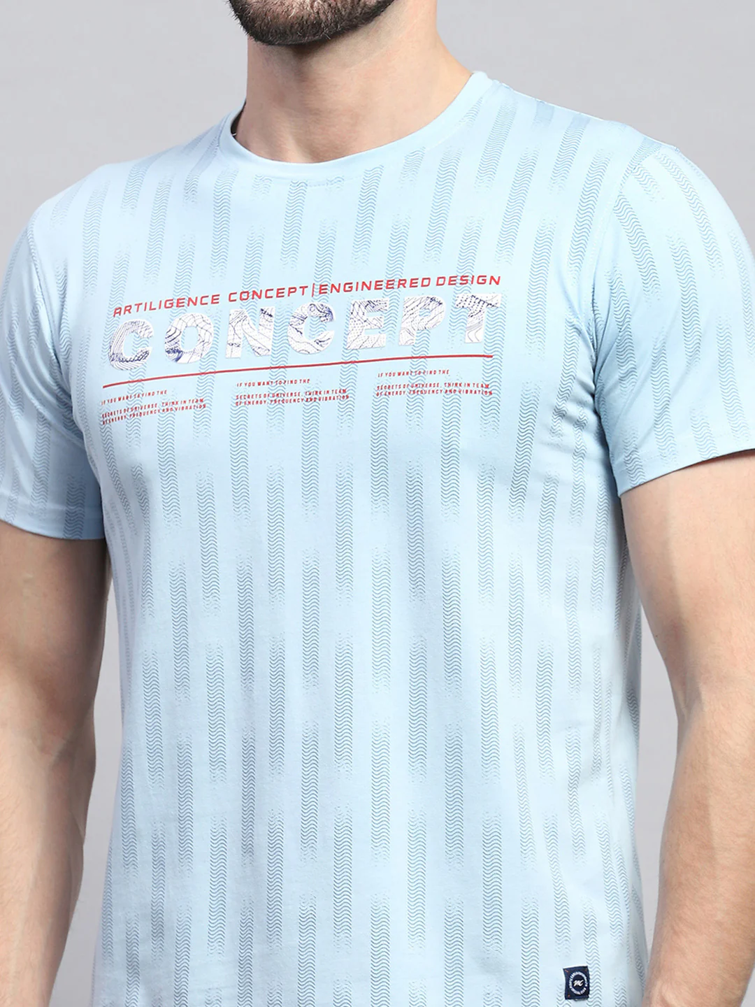 Men Blue Printed Round Neck Half Sleeve T-Shirt - Image 6