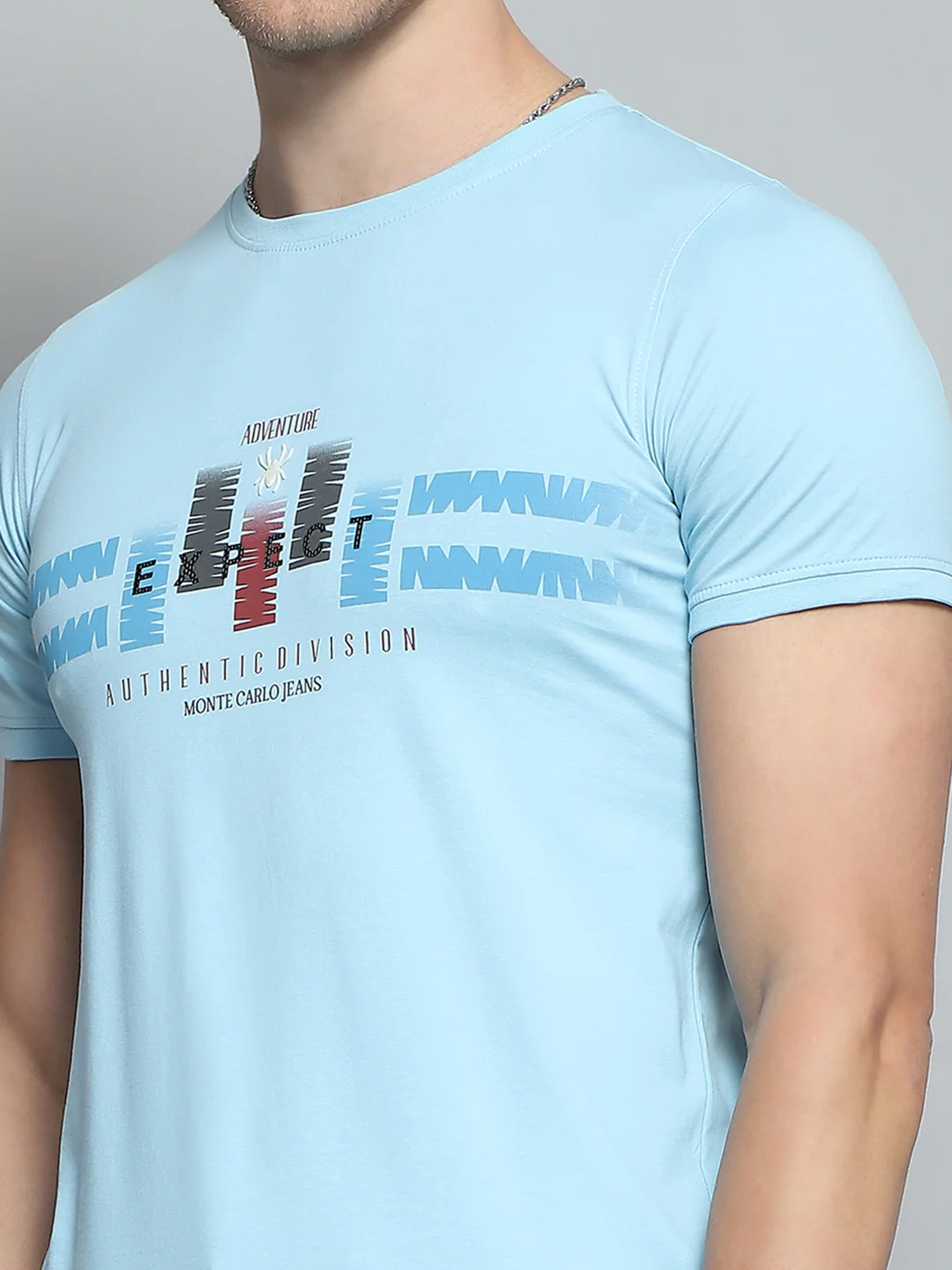 Men Blue Printed Round Neck Half Sleeve T-Shirt - Image 7