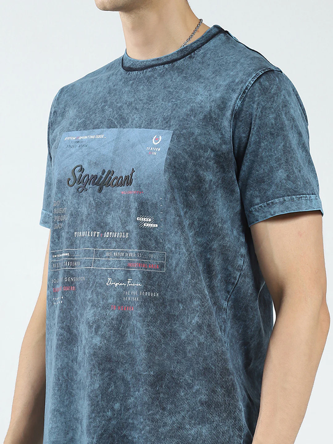 Men Blue Printed Round Neck Half Sleeve T-Shirt - Image 6