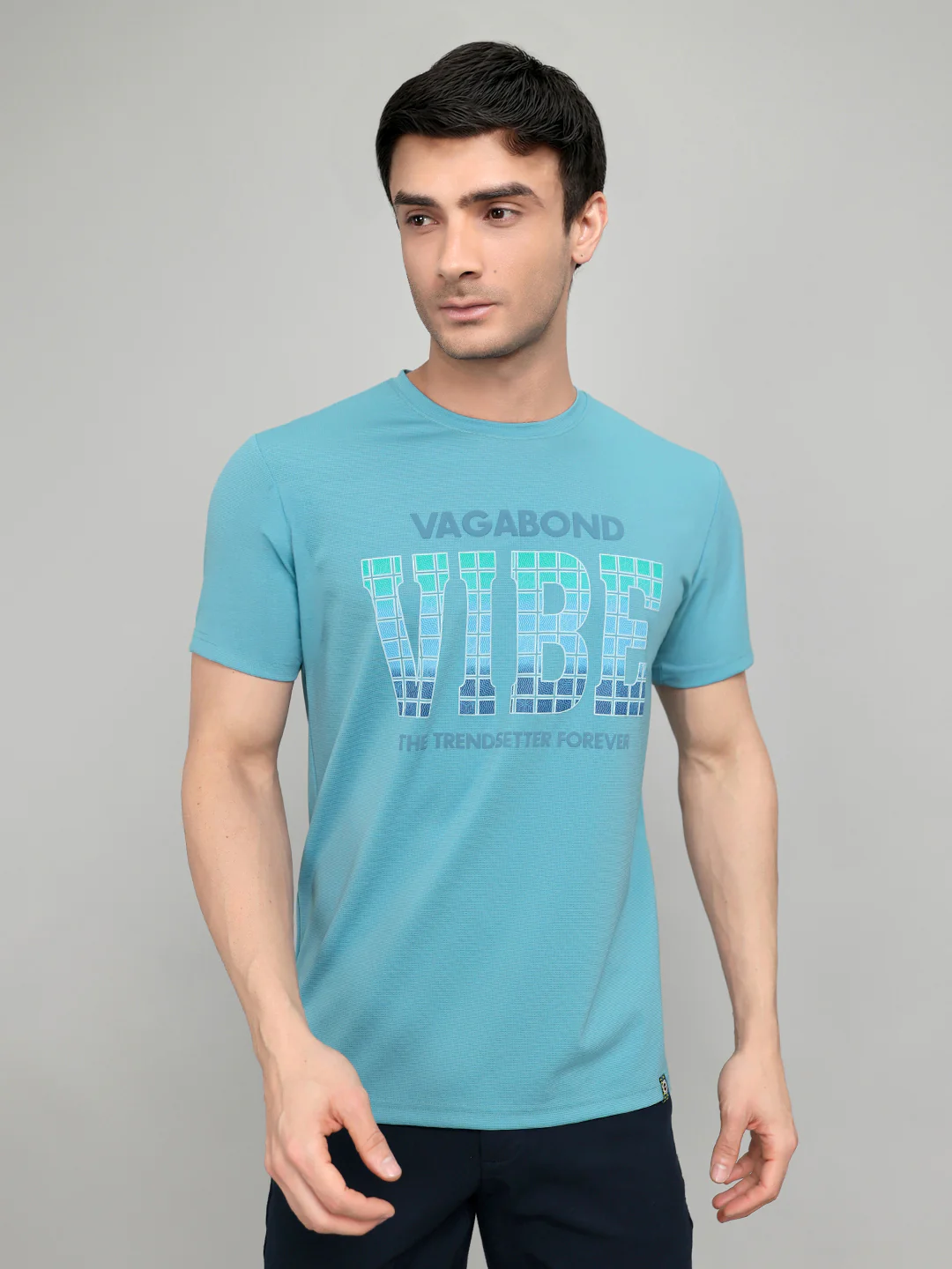 Men Blue Printed Round Neck Half Sleeve T-Shirt