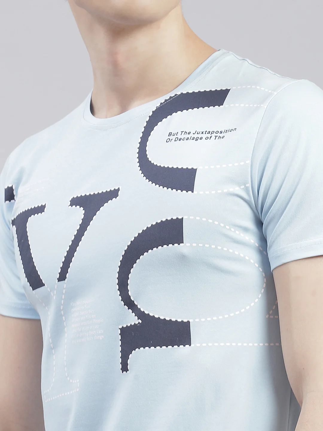 Men Blue Printed Round Neck Half Sleeve T-Shirts - Image 6