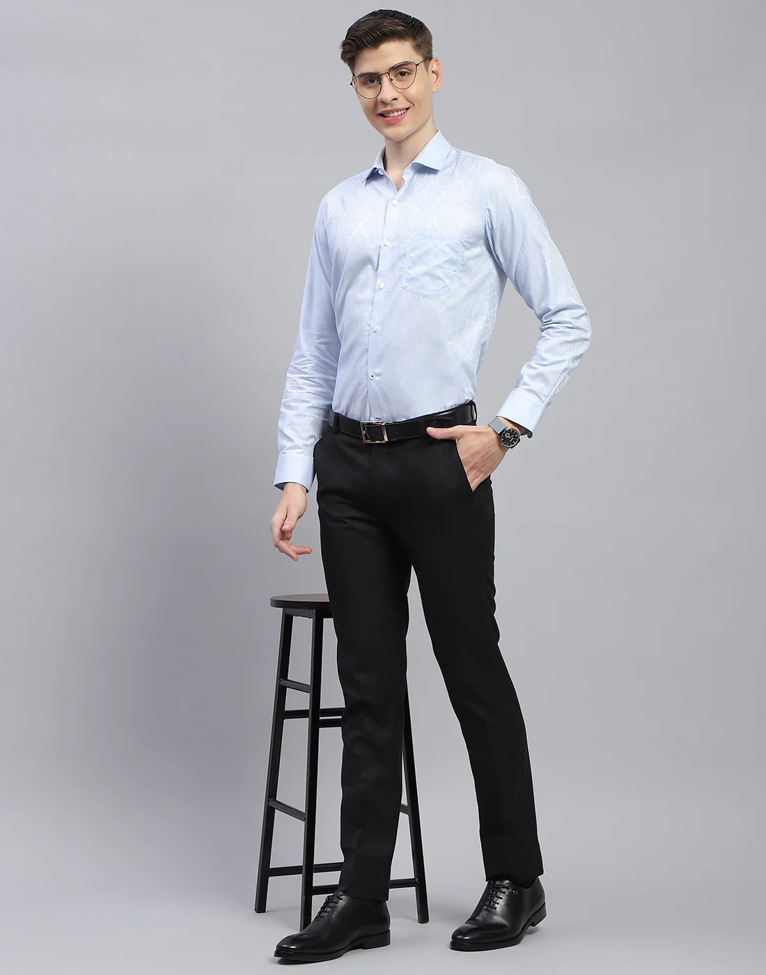 Men Blue Printed Spread Collar Full Sleeve Shirt - Image 2