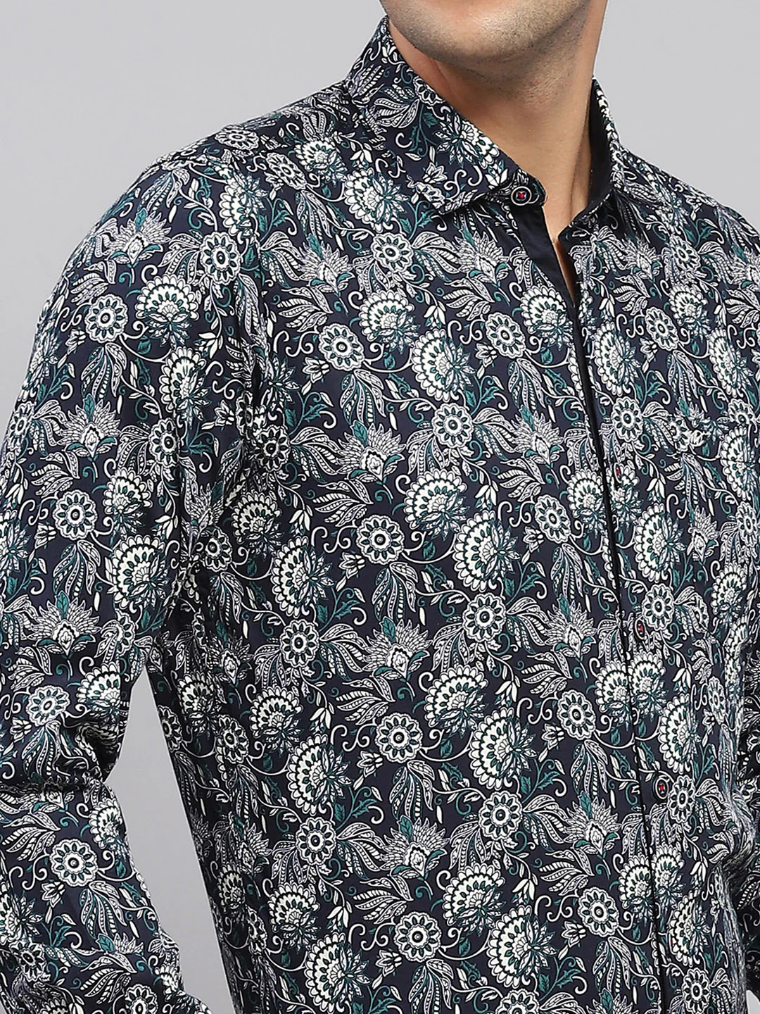 Men Blue Printed Spread Collar Full Sleeve Shirt - Image 6