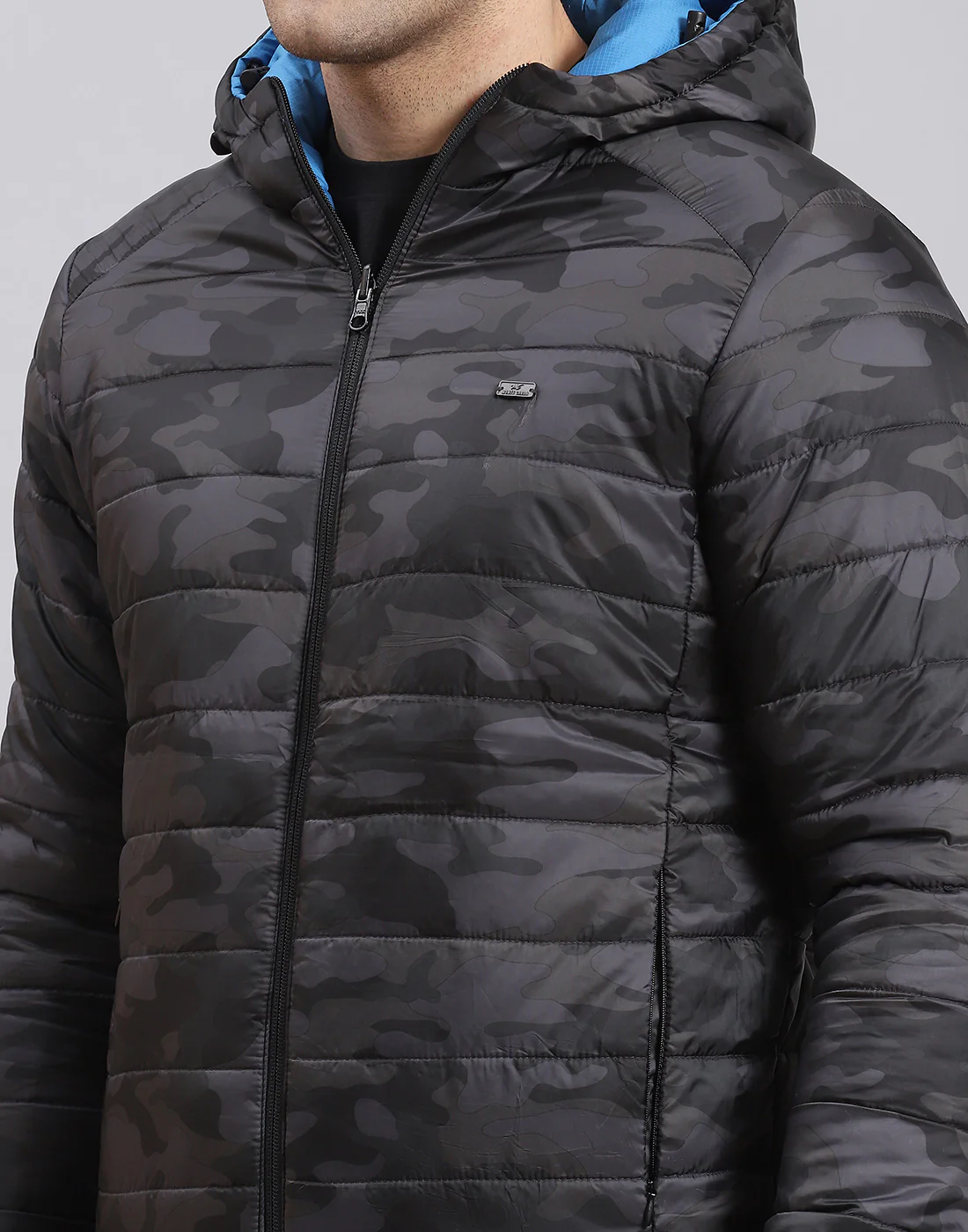 Men Blue Printed Stand Collar Full Sleeve Jacket - Image 8