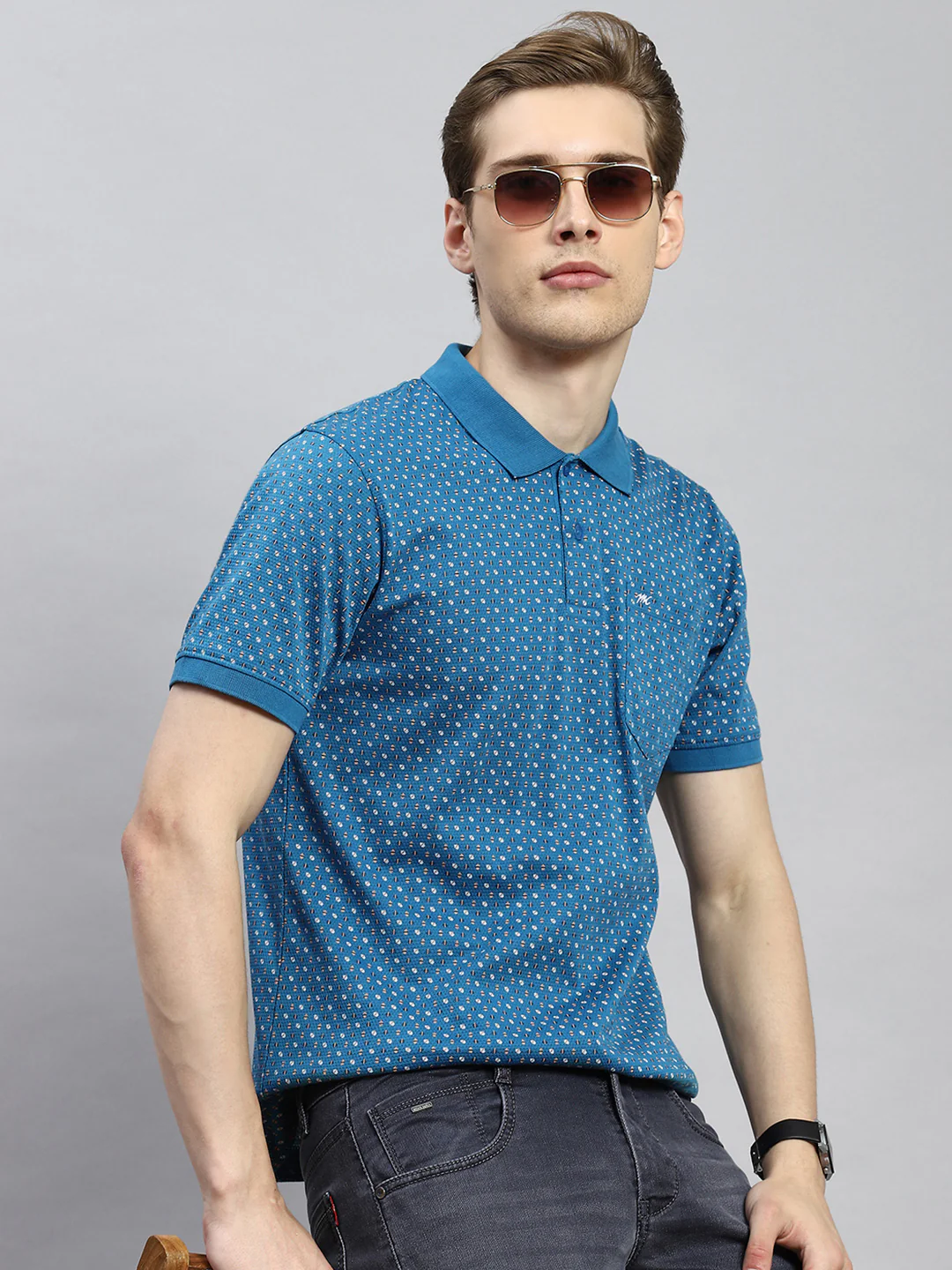 Men Blue Printed T-Shirt - Image 2