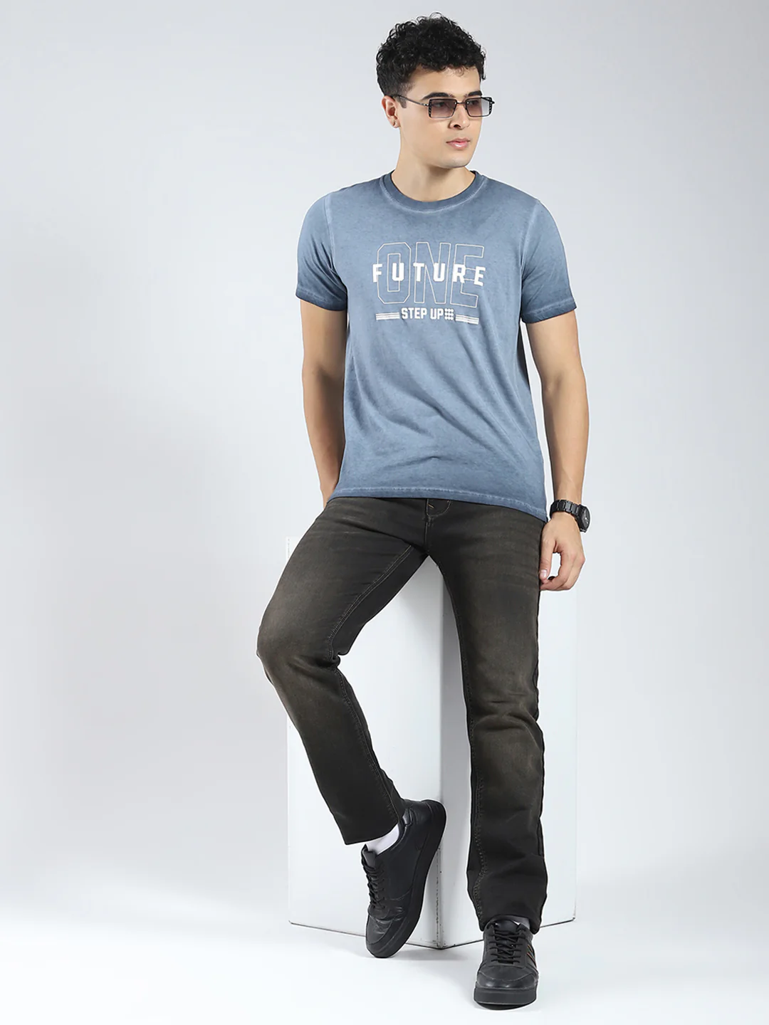 Rock.it Men Blue Printed Round Neck Half Sleeve T-Shirt - Image 2