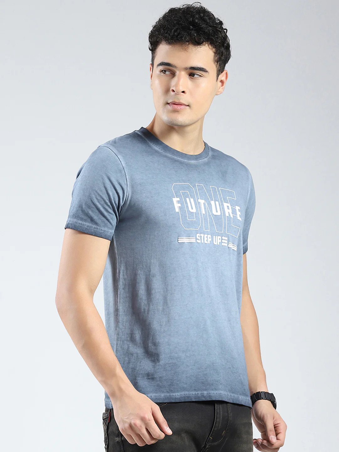 Rock.it Men Blue Printed Round Neck Half Sleeve T-Shirt - Image 4
