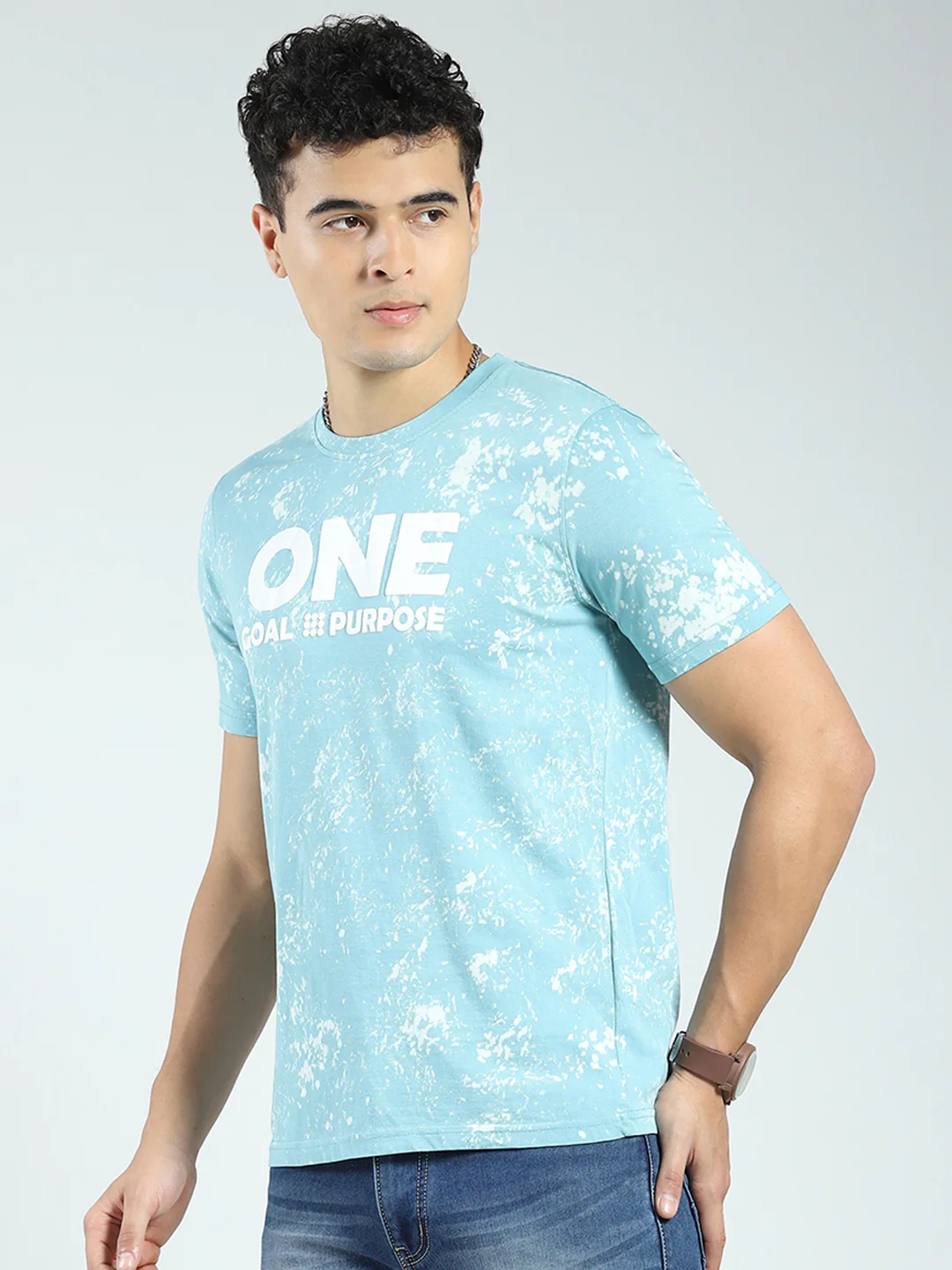 Rock.it Men Blue Printed Round Neck Half Sleeve T-Shirt - Image 3