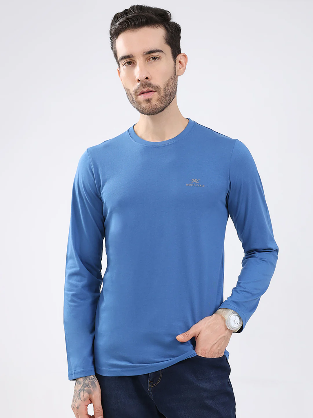 Men Blue & Red Solid Round Neck Full Sleeve T-Shirt (Pack of 2) - Image 3