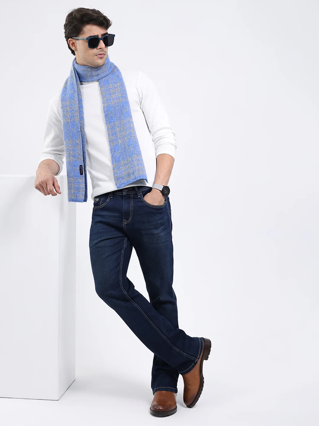 Men Blue Self Design Angoora Muffler - Image 2