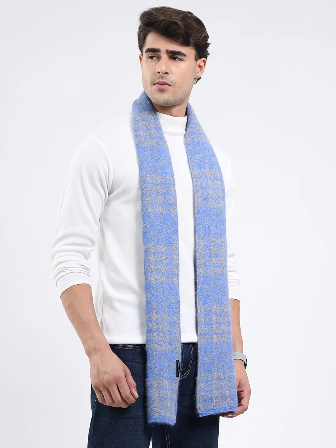 Men Blue Self Design Angoora Muffler - Image 4
