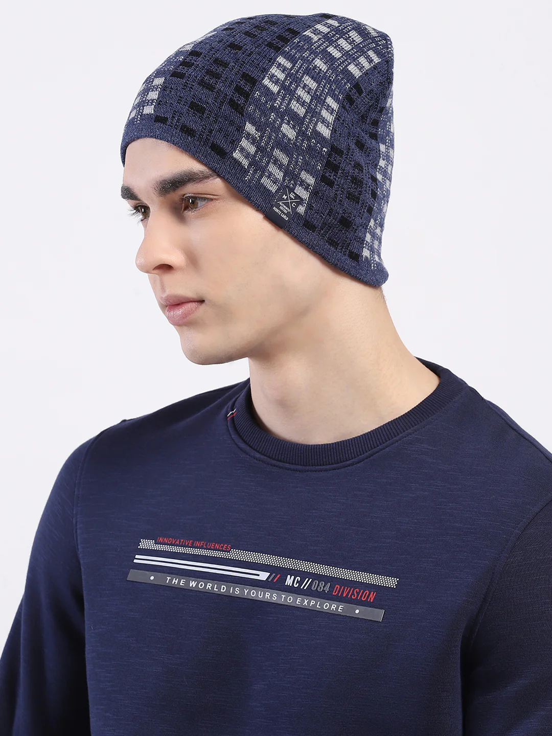 Men Blue Self Design Blend Wool Cap - Image 3