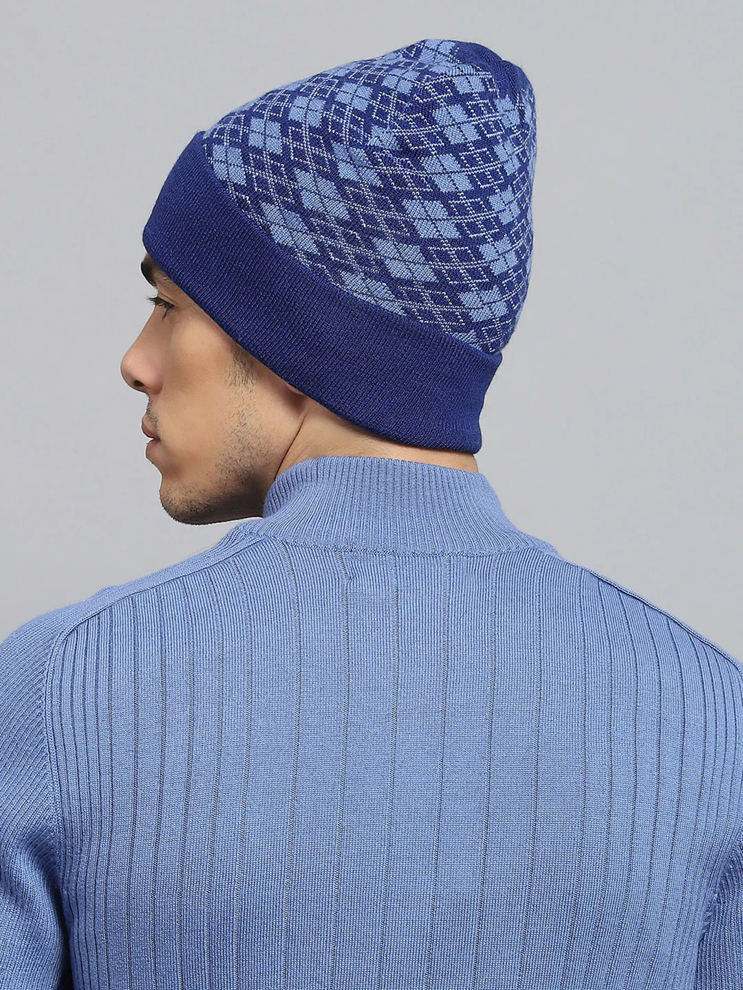 Men Blue Self Design Cap - Image 5