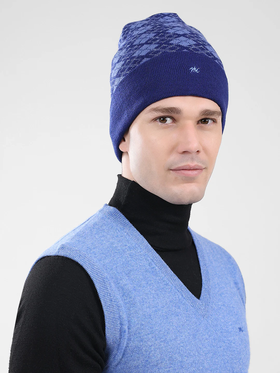 Men Blue Self Design Cap - Image 4
