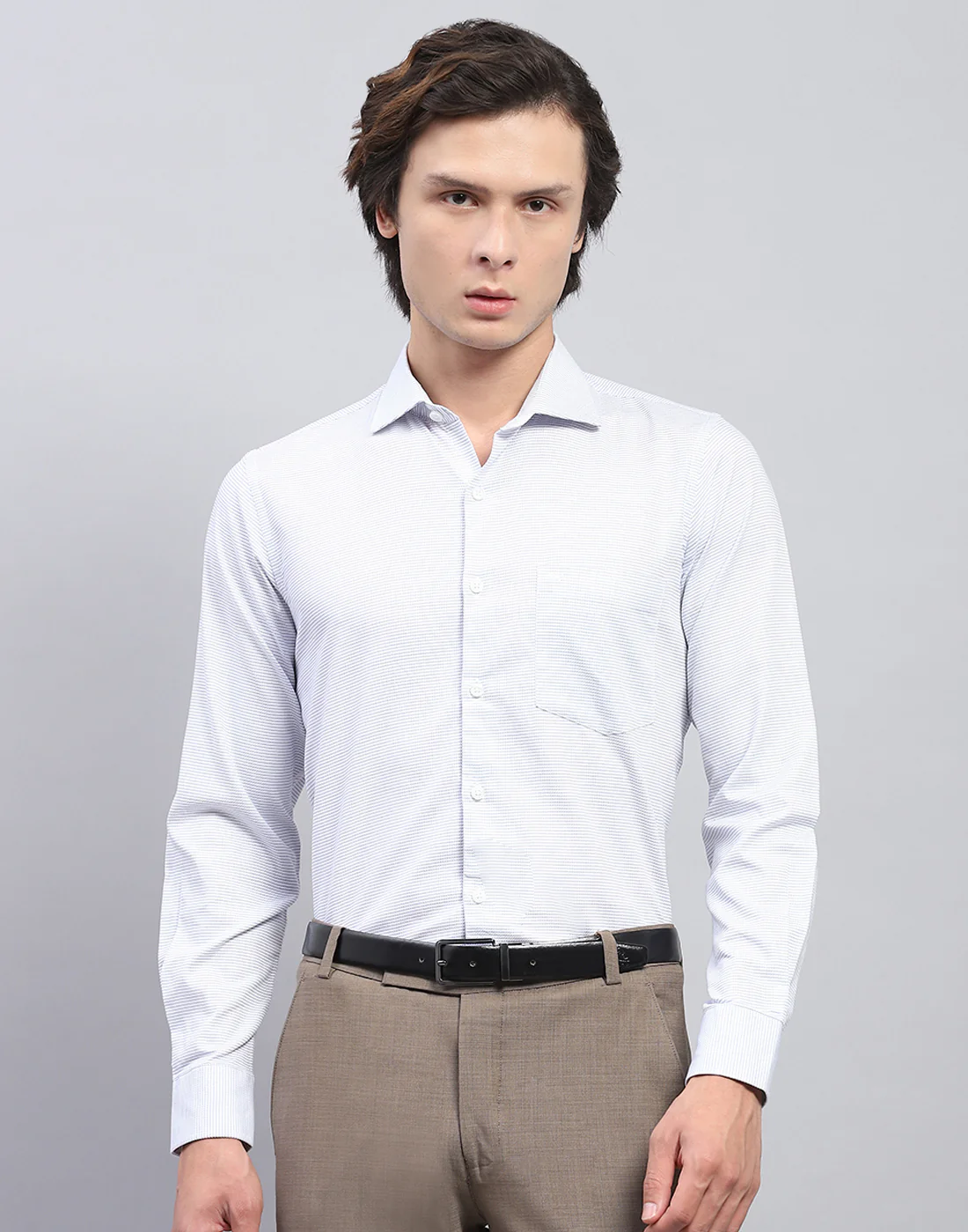 Men Blue Self Design Collar Full Sleeve Shirt - Image 2
