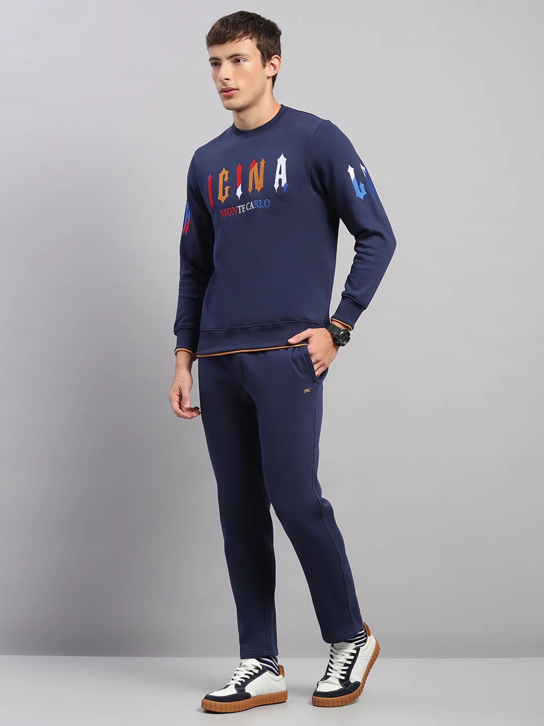 Men Blue Self Design Collar Full Sleeve Winter Tracksuit - Image 3