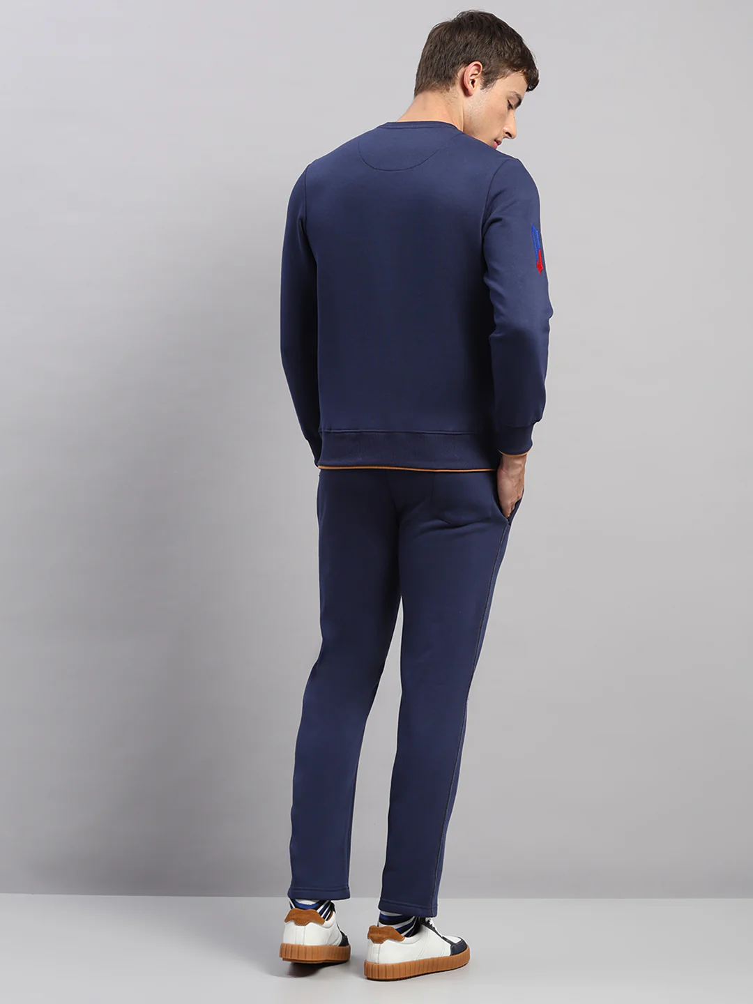 Men Blue Self Design Collar Full Sleeve Winter Tracksuit - Image 5