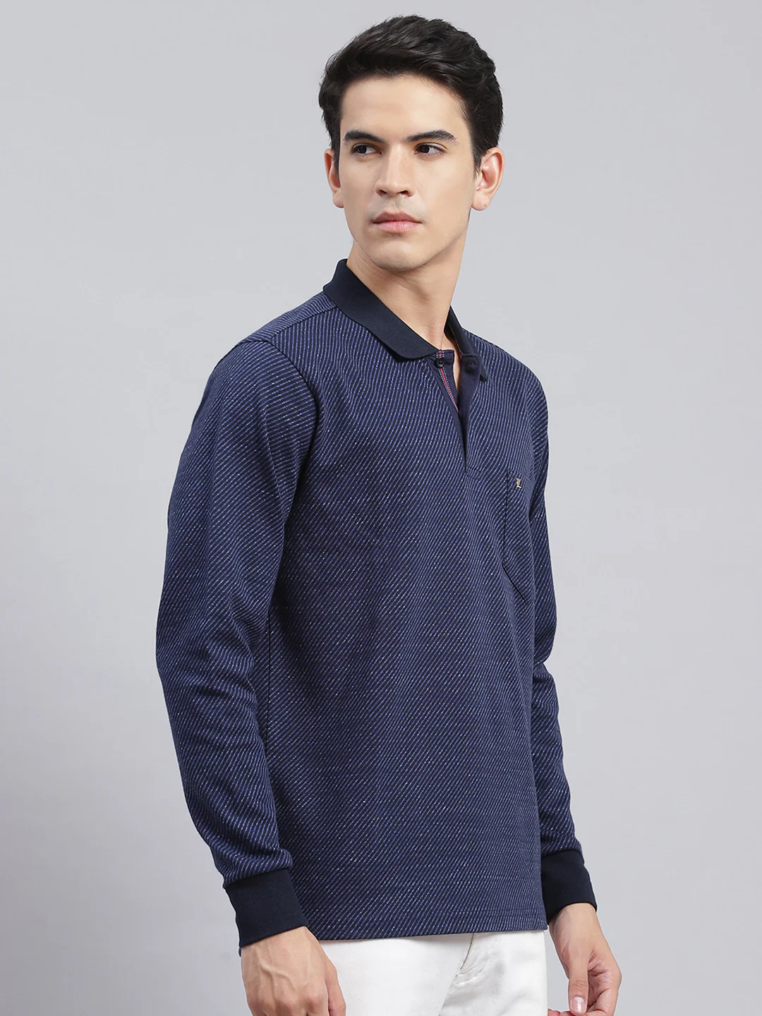 Men Blue Self Design Cotton Blend T-Shirt - Image 3
