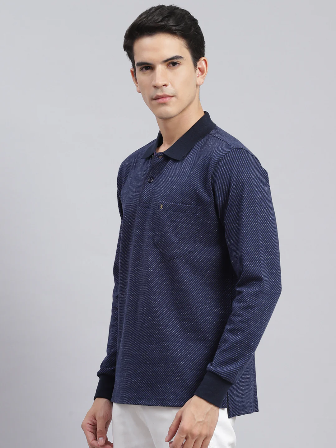 Men Blue Self Design Cotton Blend T-Shirt - Image 4