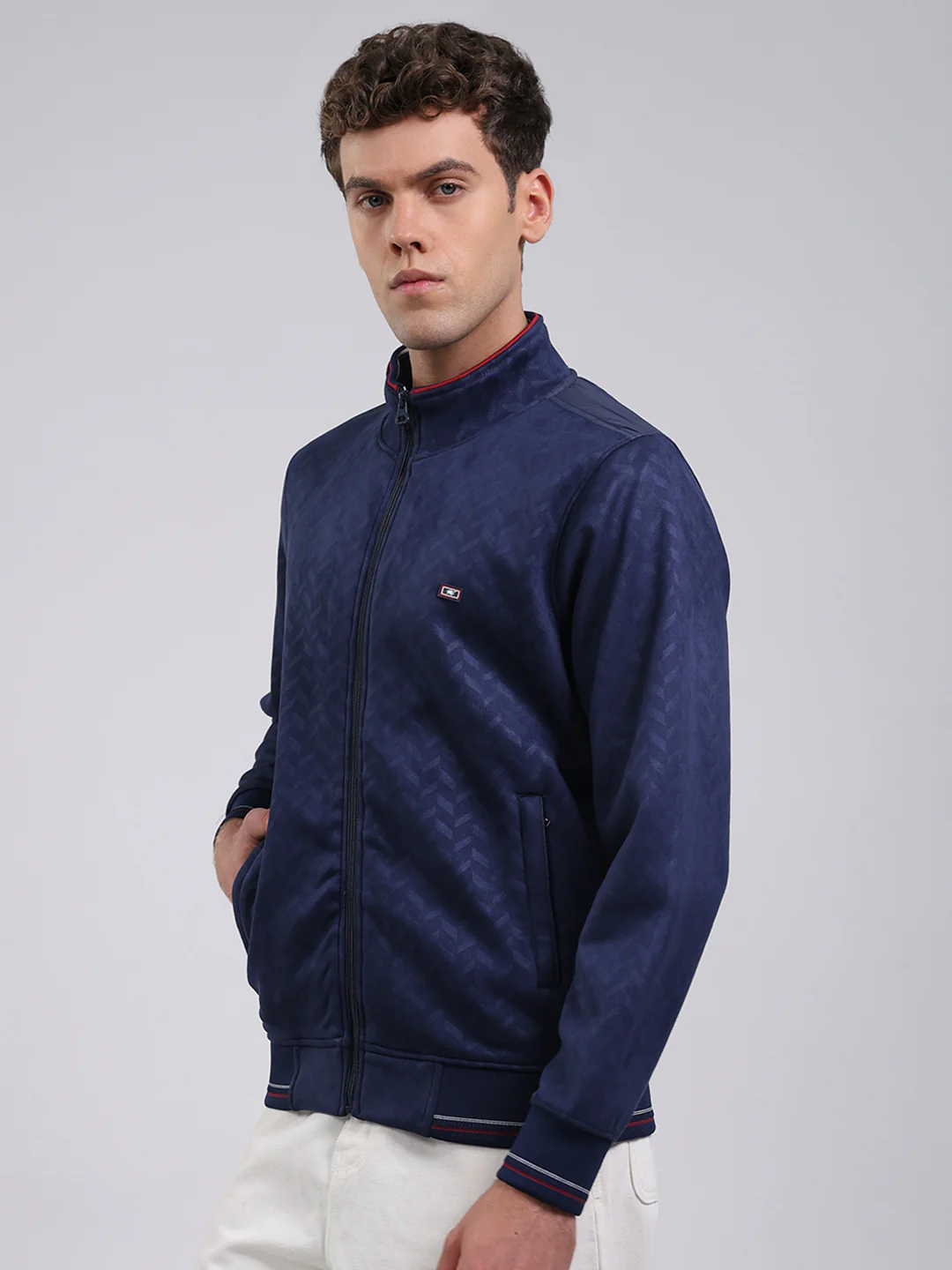 Men Blue Self Design Full Sleeve Sweatshirt with Jacket Vibe - Image 3