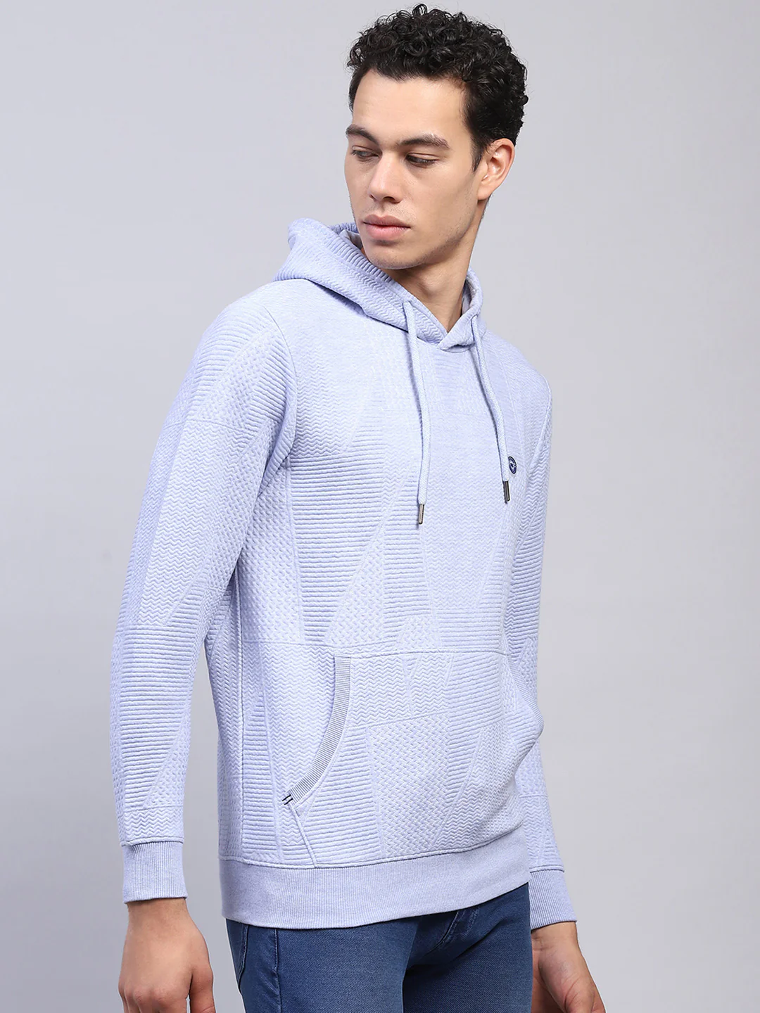 Men Blue Self Design Hooded Full Sleeve Sweatshirt - Image 4