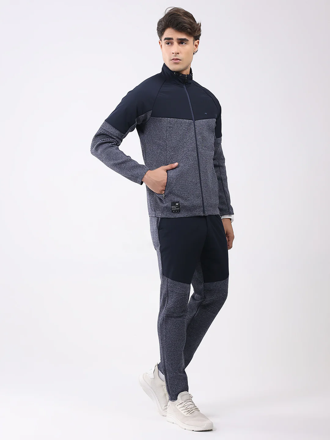 Men Blue Self Design Mock Neck Full Sleeve Cords Set - Image 4