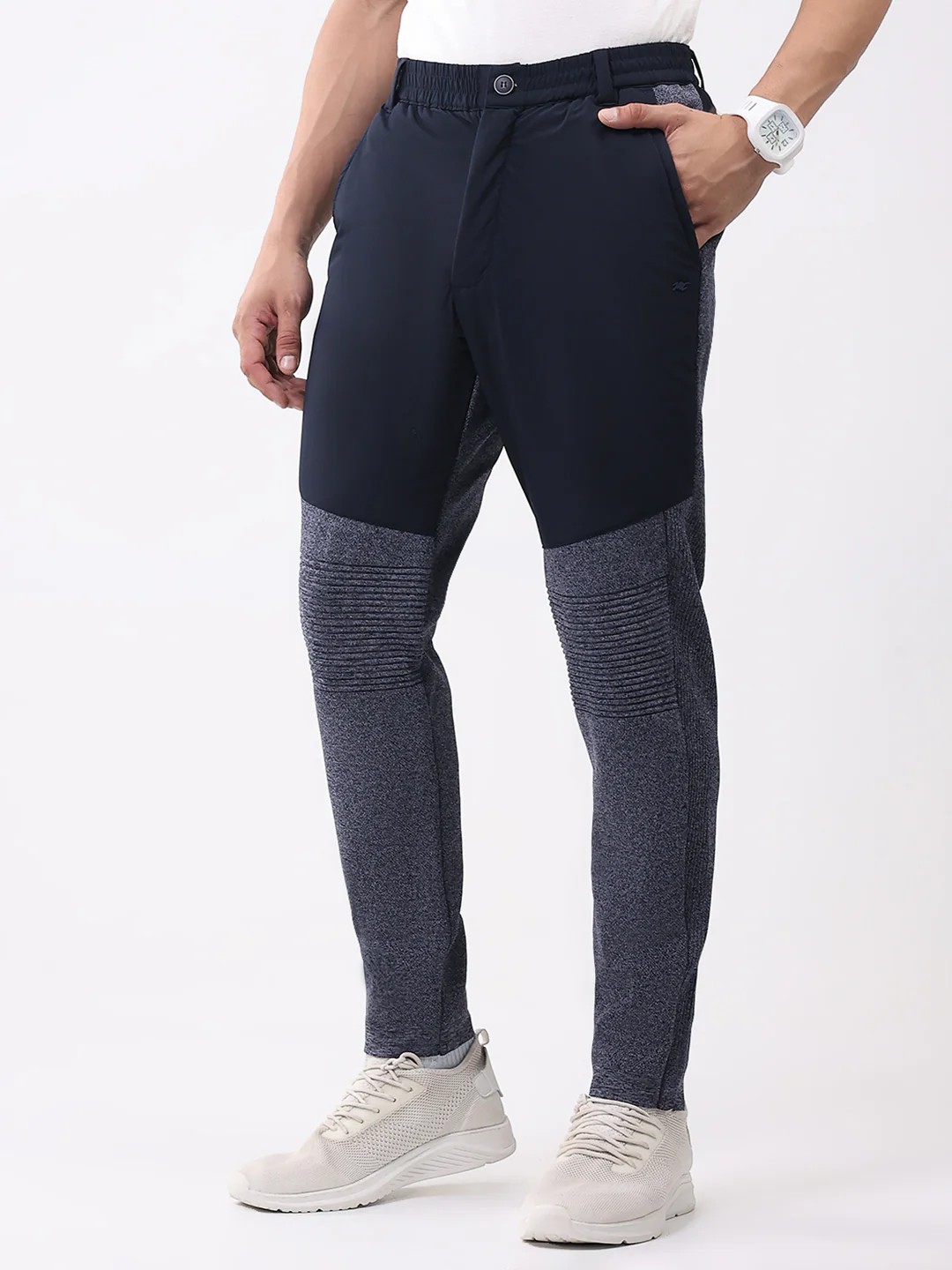 Men Blue Self Design Mock Neck Full Sleeve Cords Set - Image 7