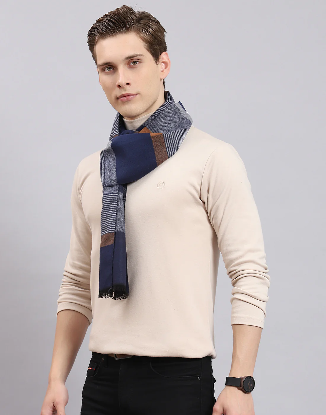 Men Blue Self Design Muffler - Image 4