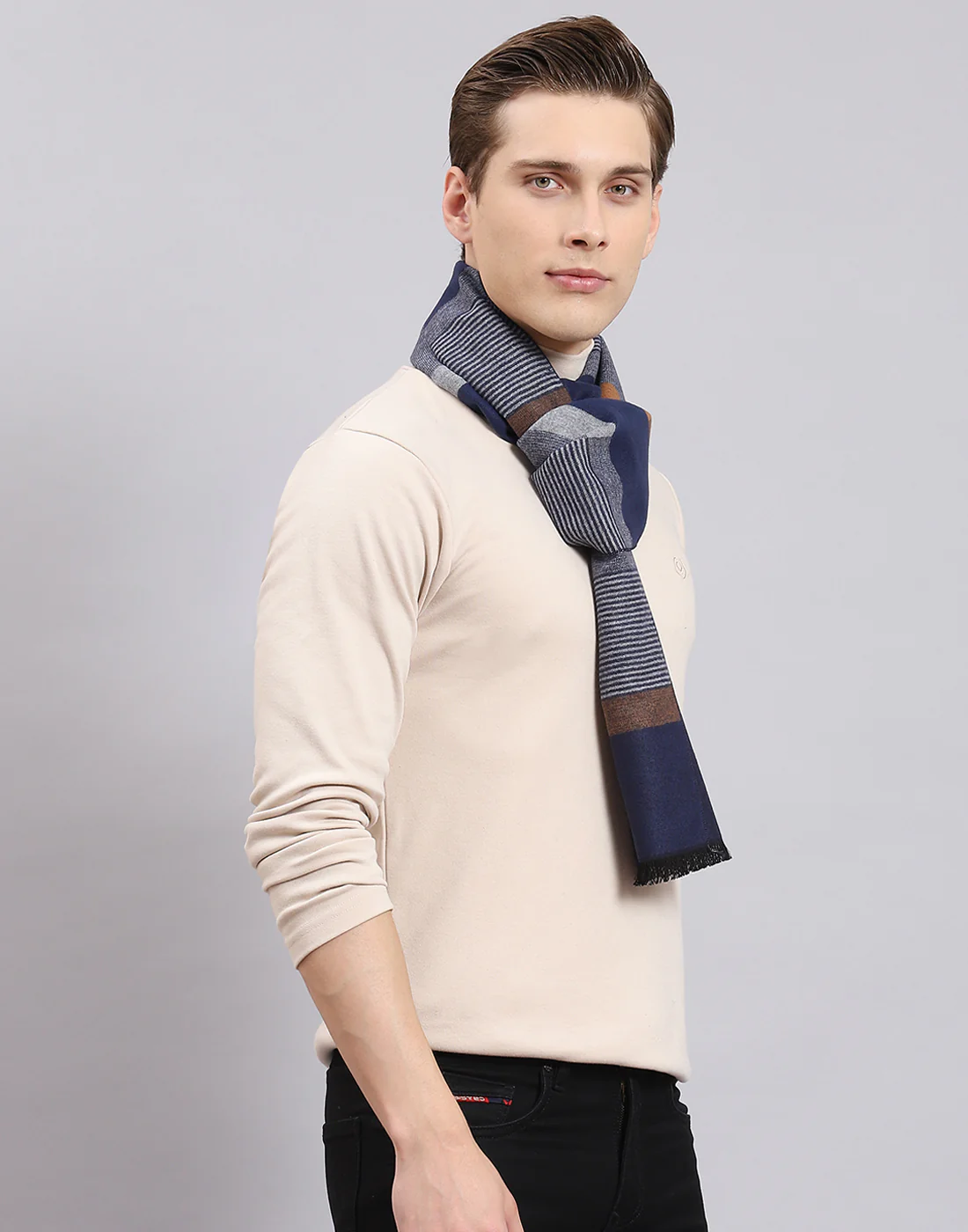 Men Blue Self Design Muffler - Image 5