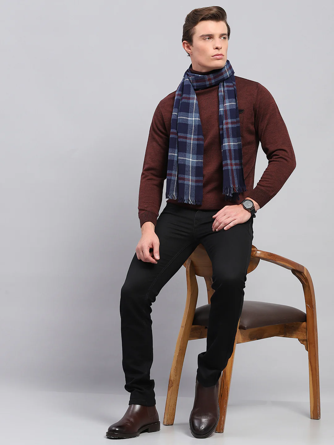Men Blue Self Design Muffler - Image 2