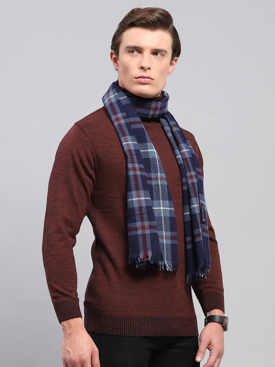 Men Blue Self Design Muffler - Image 4