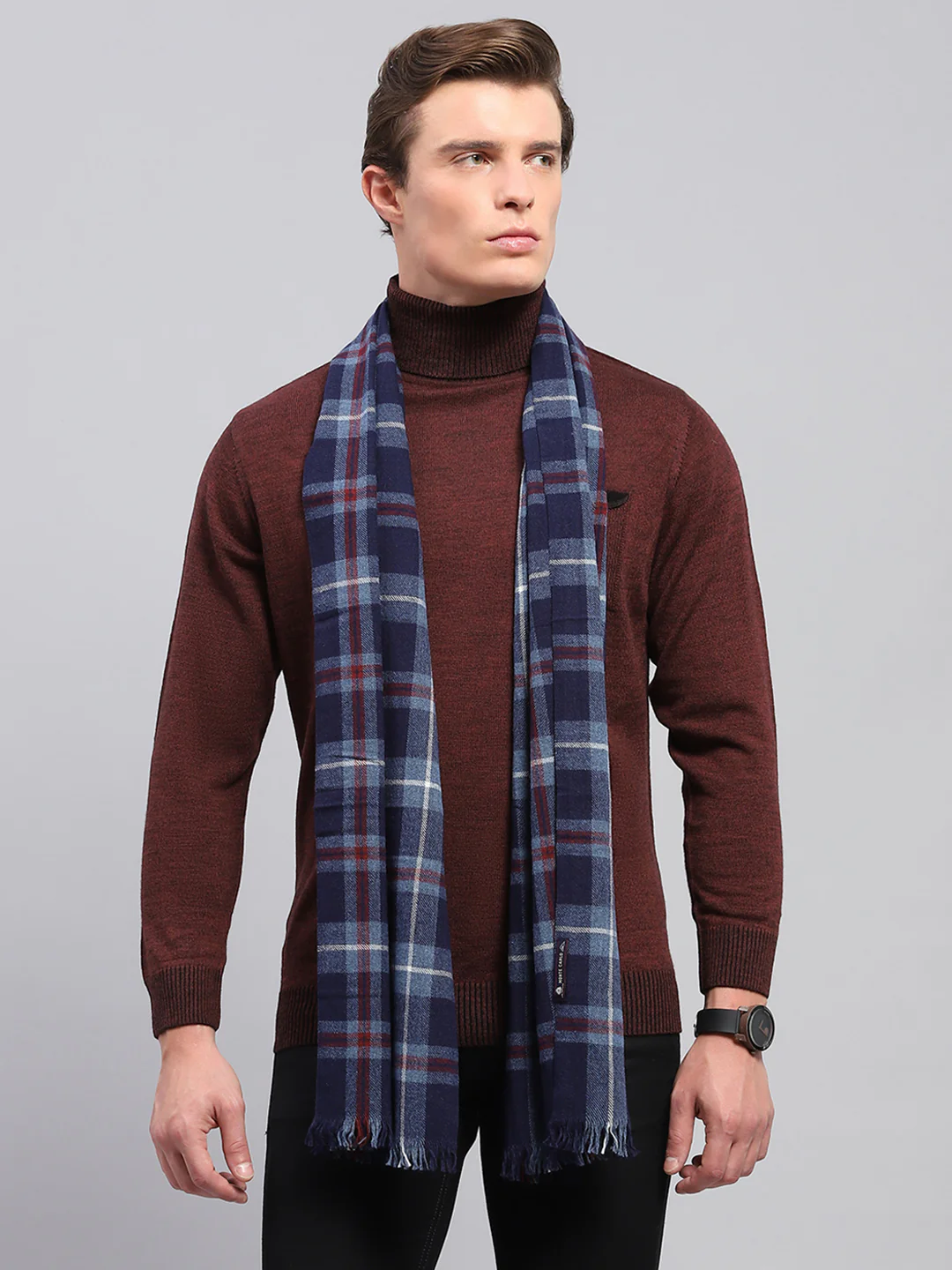 Men Blue Self Design Muffler - Image 5