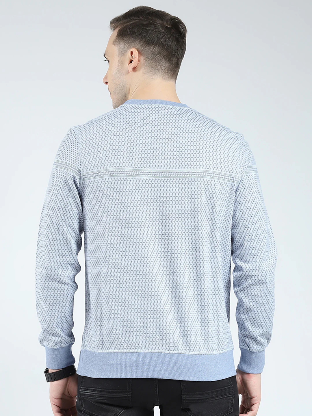 Men Blue Self Design Round Neck Full Sleeve Reversible Winter T-Shirt - Image 5