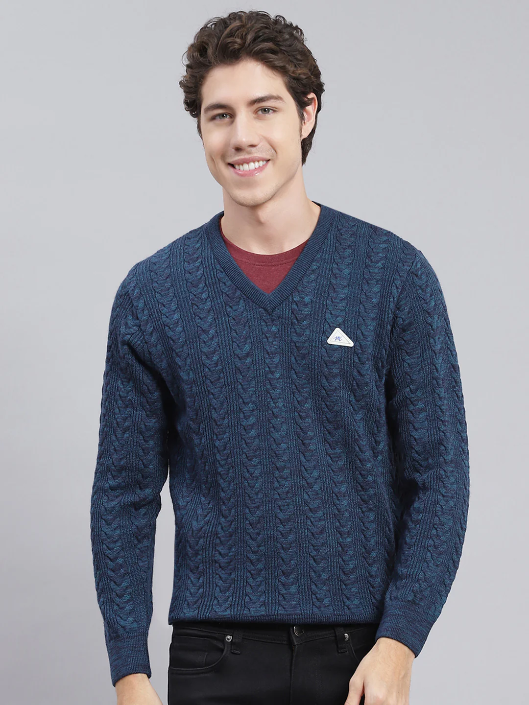 Men Blue Self Design Wool blend Pullover - Image 2