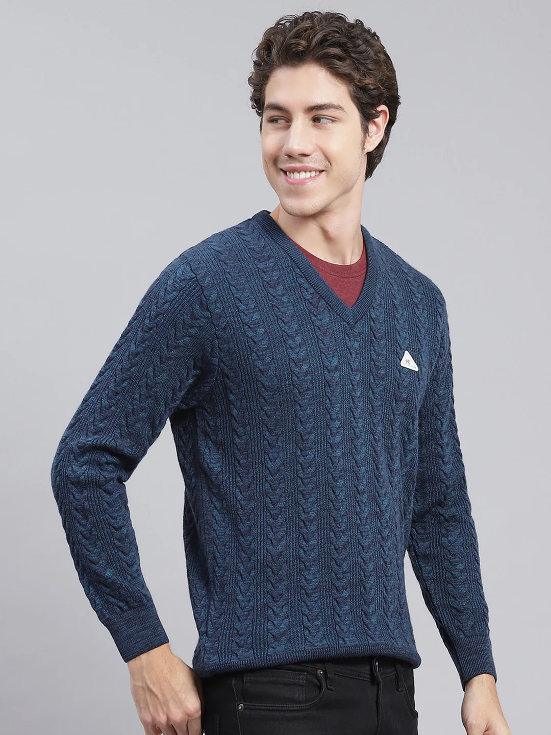 Men Blue Self Design Wool blend Pullover - Image 3