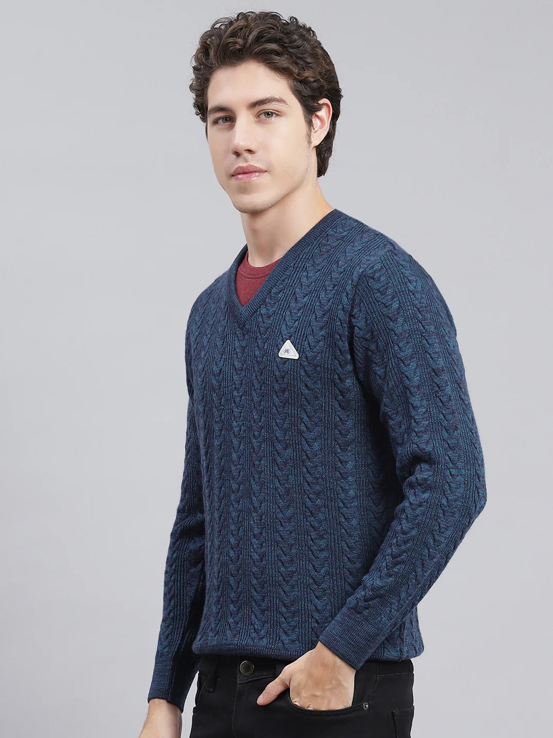 Men Blue Self Design Wool blend Pullover - Image 4