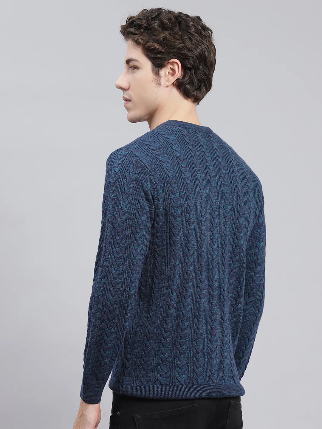 Men Blue Self Design Wool blend Pullover - Image 5