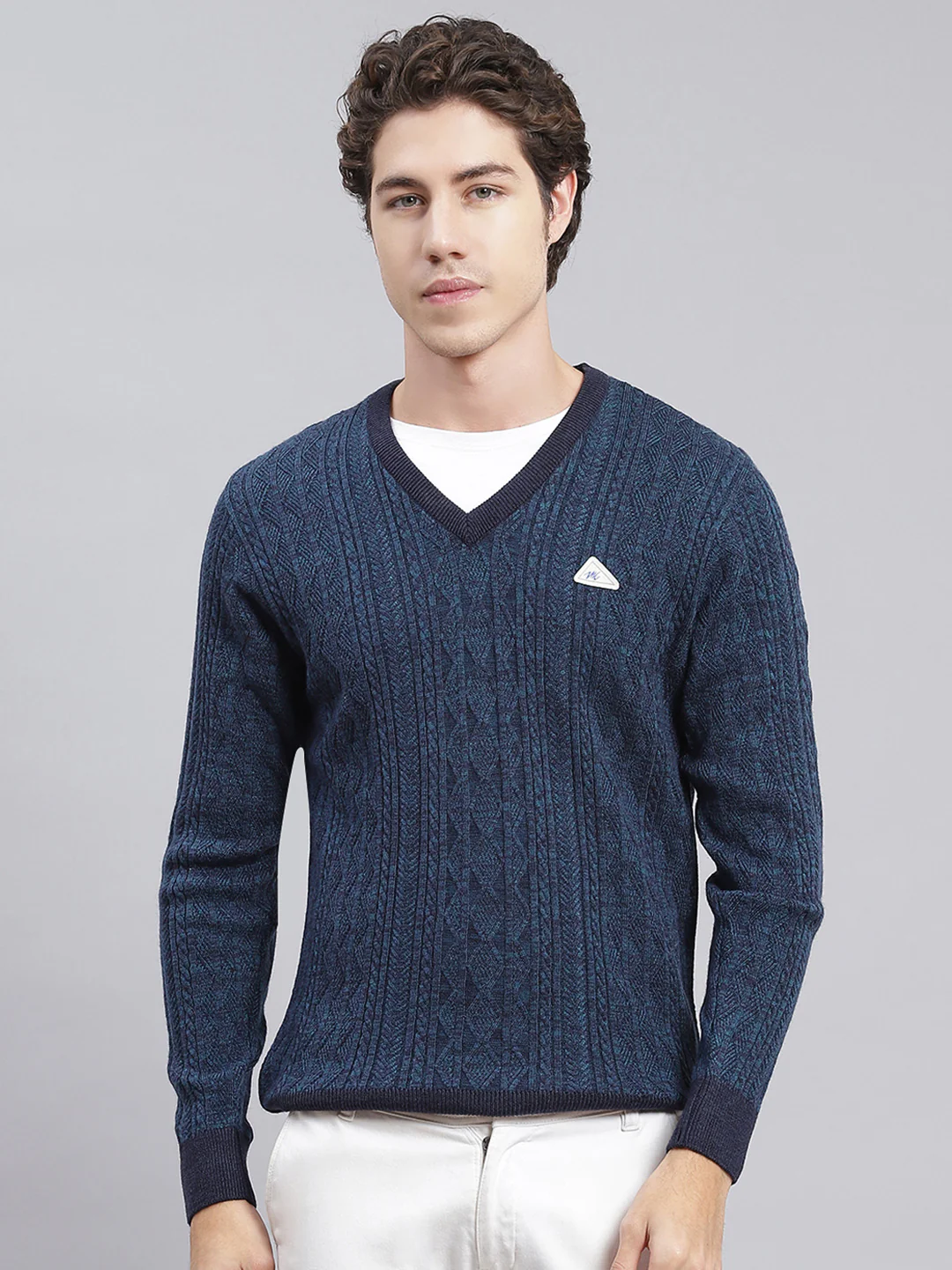 Men Blue Self Design Wool blend Pullover - Image 2