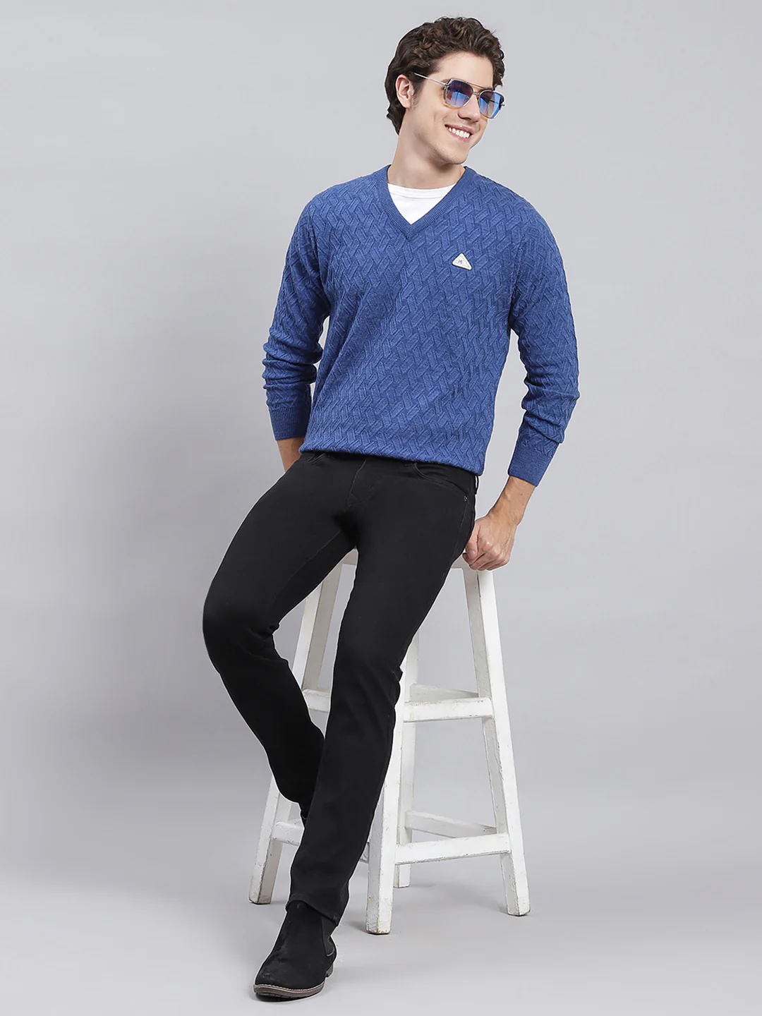 Men Blue Self Design Wool blend Pullover - Image 5