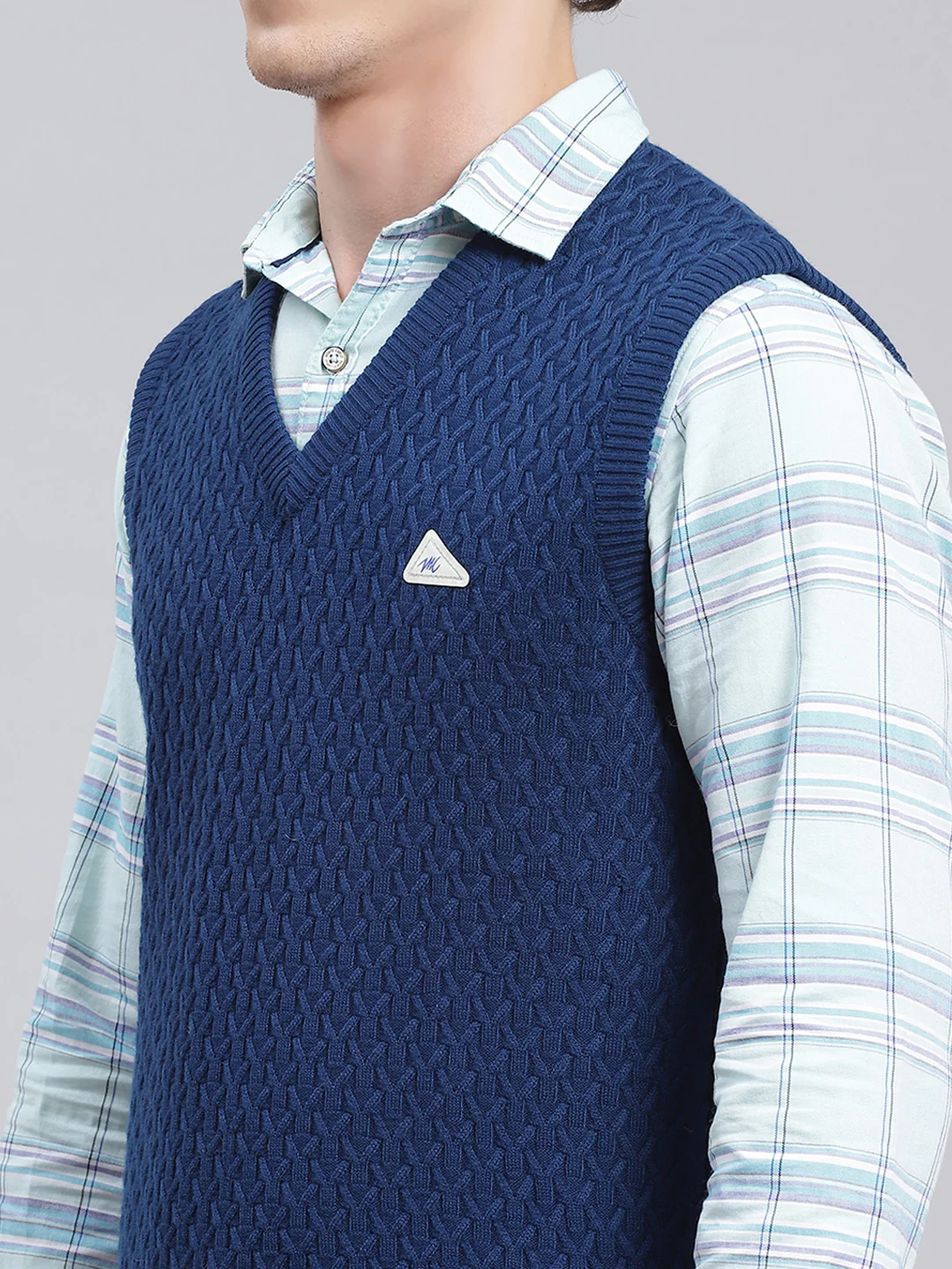 Men Blue Self Design Wool blend Sweater - Image 6