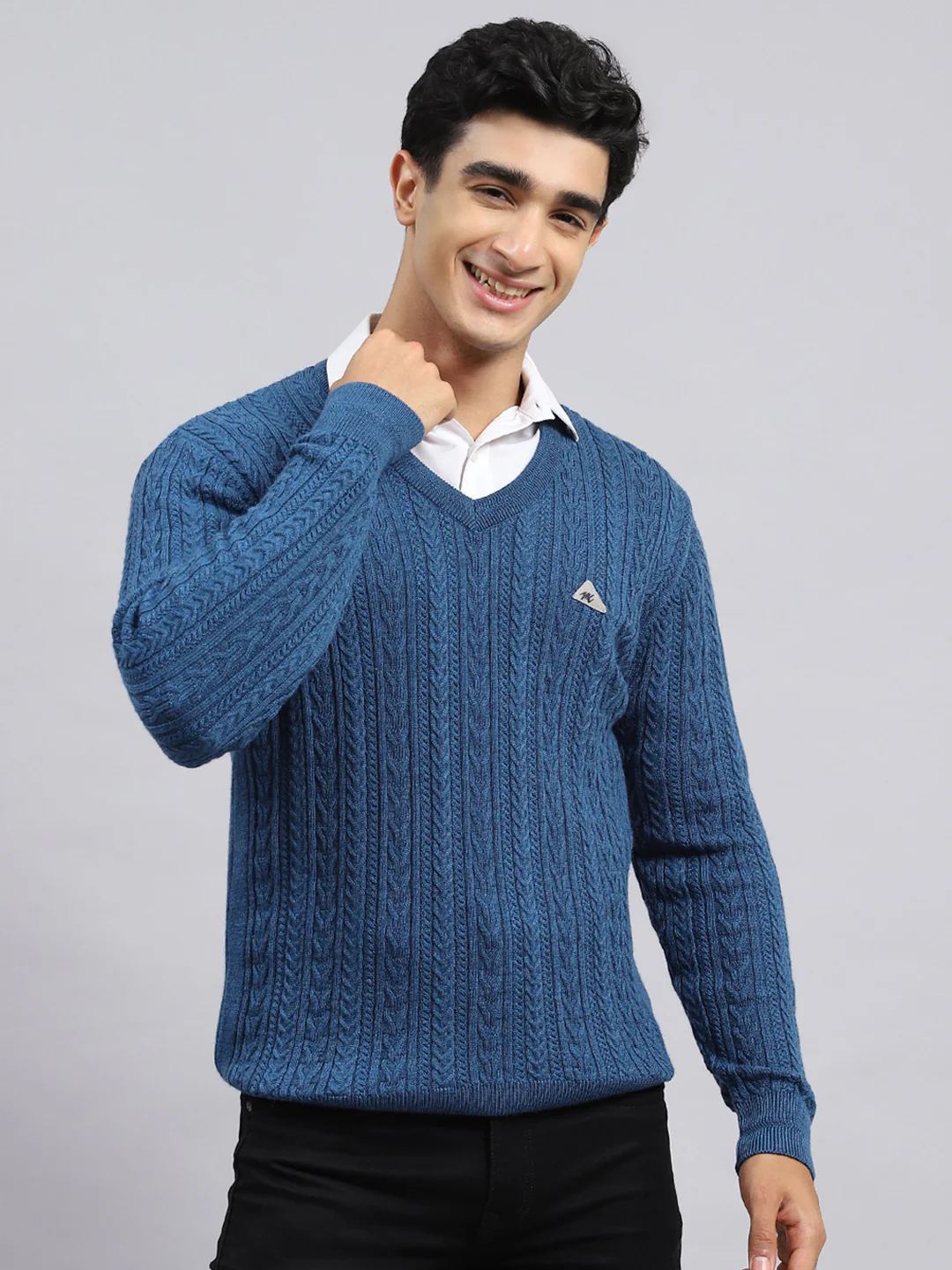 Men Blue Self Pullover - Image 2