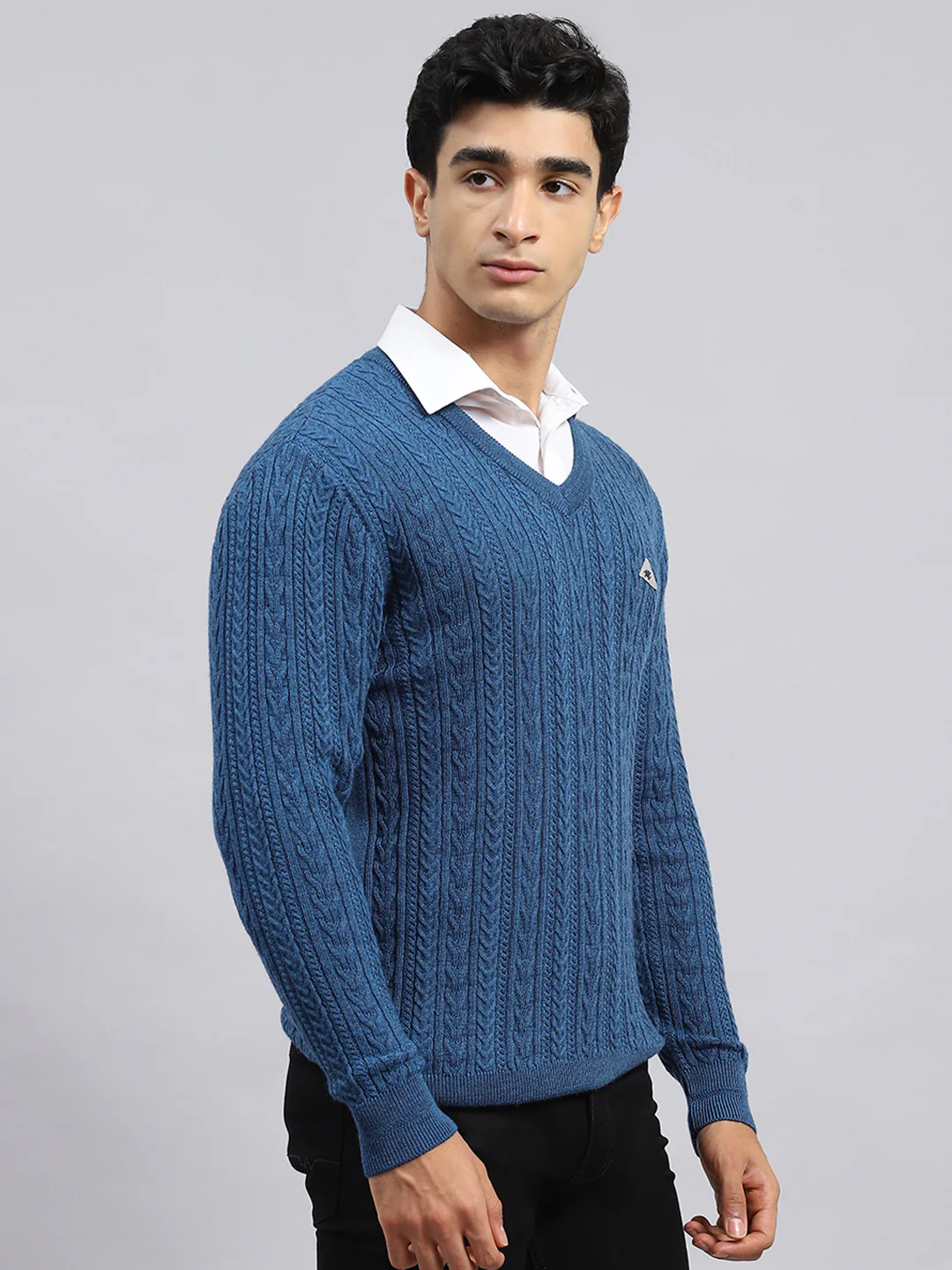 Men Blue Self Pullover - Image 3