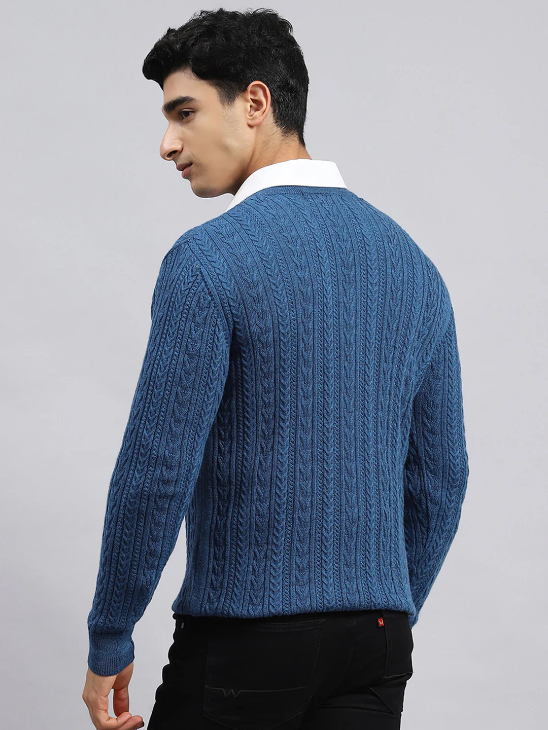 Men Blue Self Pullover - Image 5