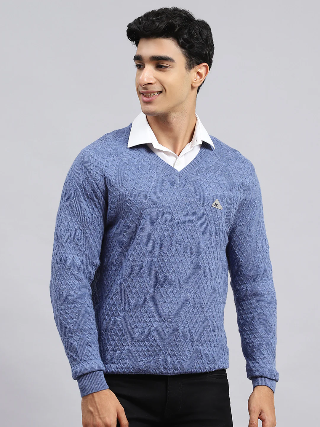 Men Blue Self Pullover - Image 2