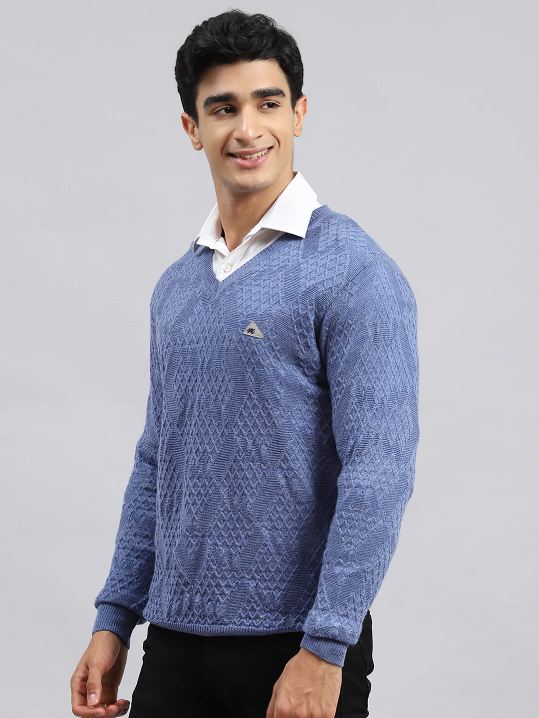 Men Blue Self Pullover - Image 4