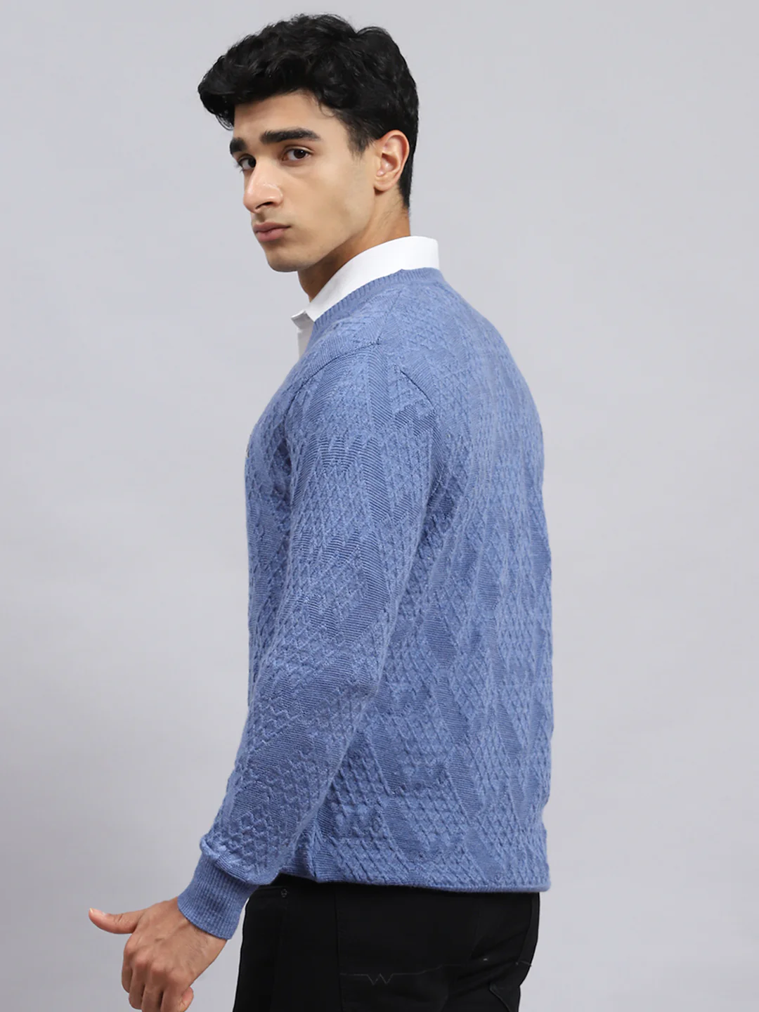 Men Blue Self Pullover - Image 5
